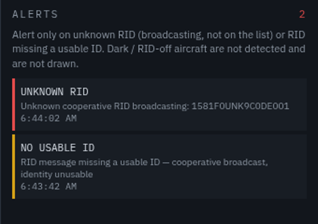Event Air Picture alert rail: unknown RID and no usable ID