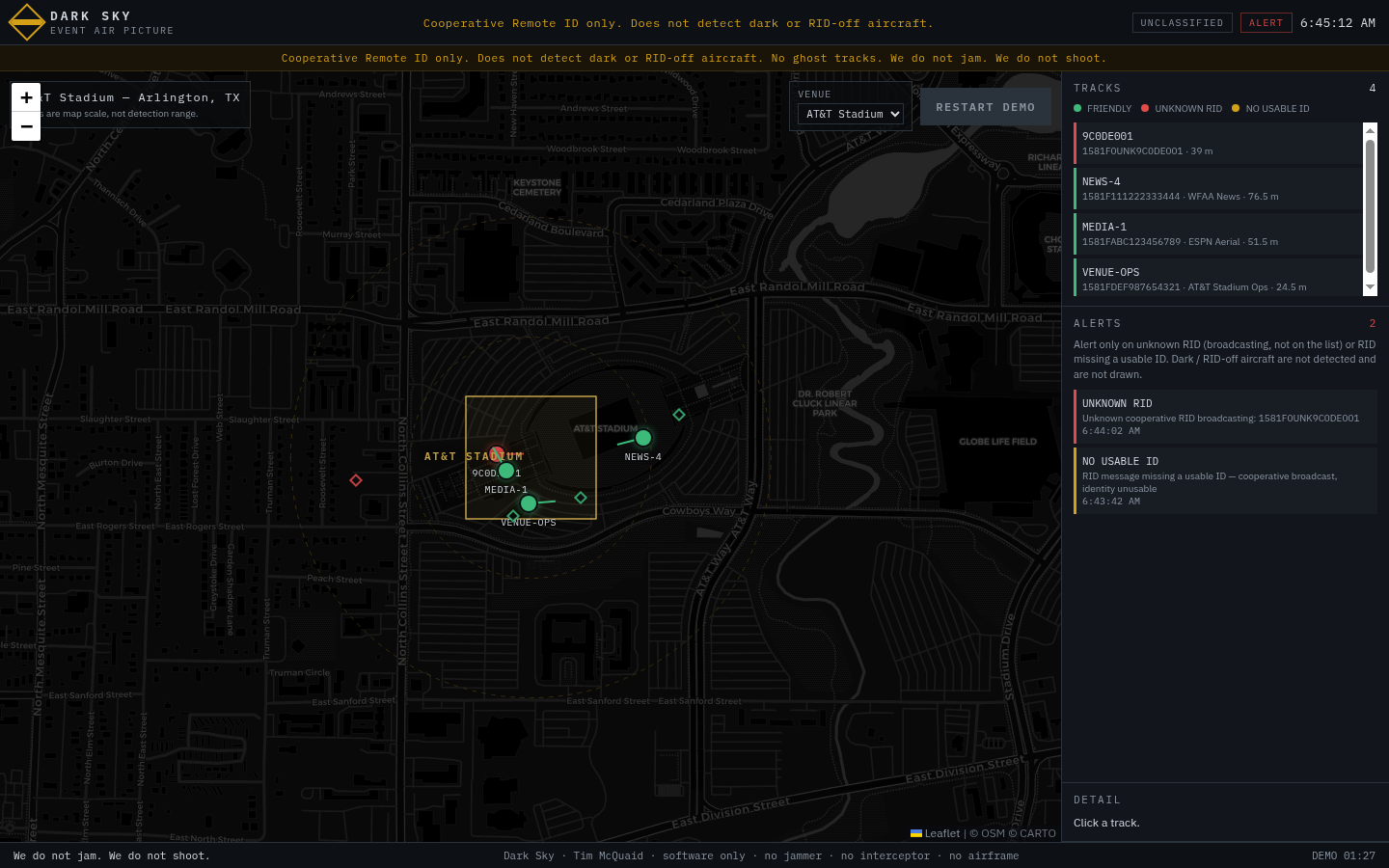 Event Air Picture live map with tracks and alert rail